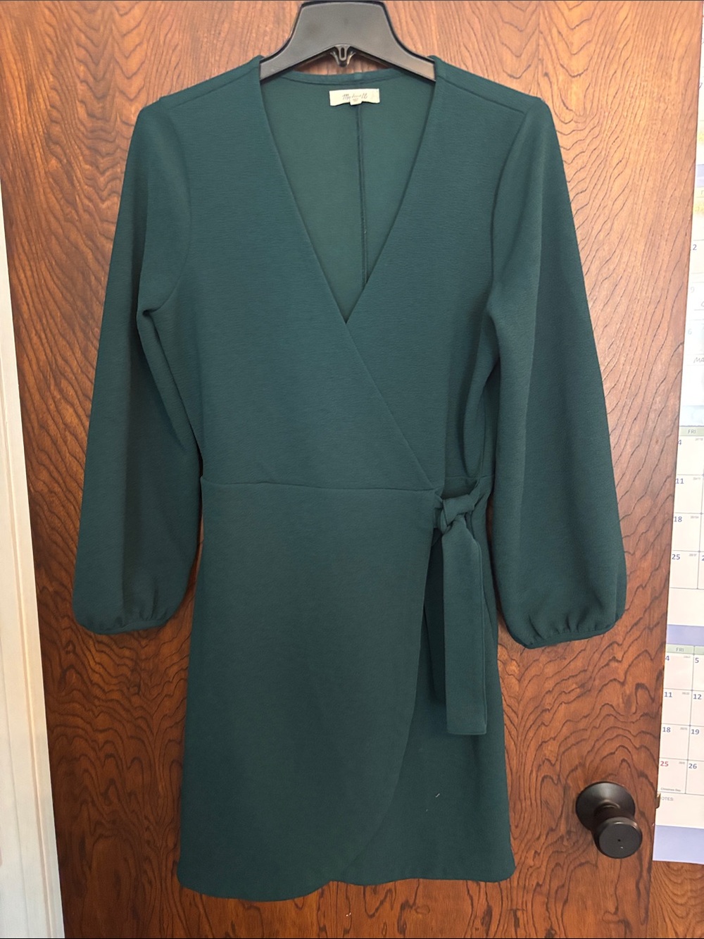 Madewell Deep Green Wrap Mini Dress with Tie Waist
